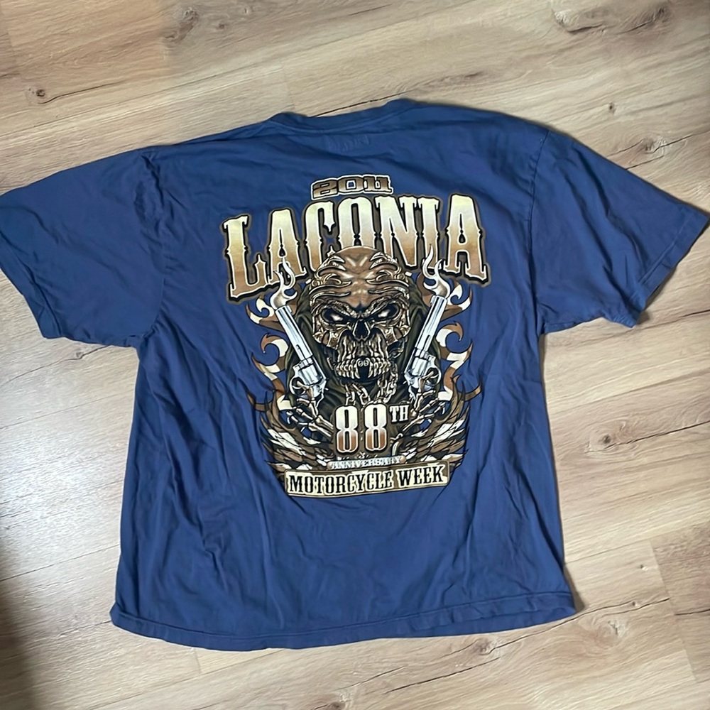 2011 Laconia 88th Bike Week Blue T-Shirt. Size XXL. Bleach Stain. GUC.